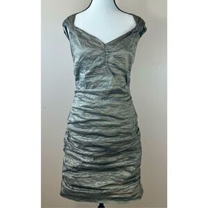 Etcetera Gold Metallic Stretch Crepe Sleeveless Evening Dress Women's Size 4US